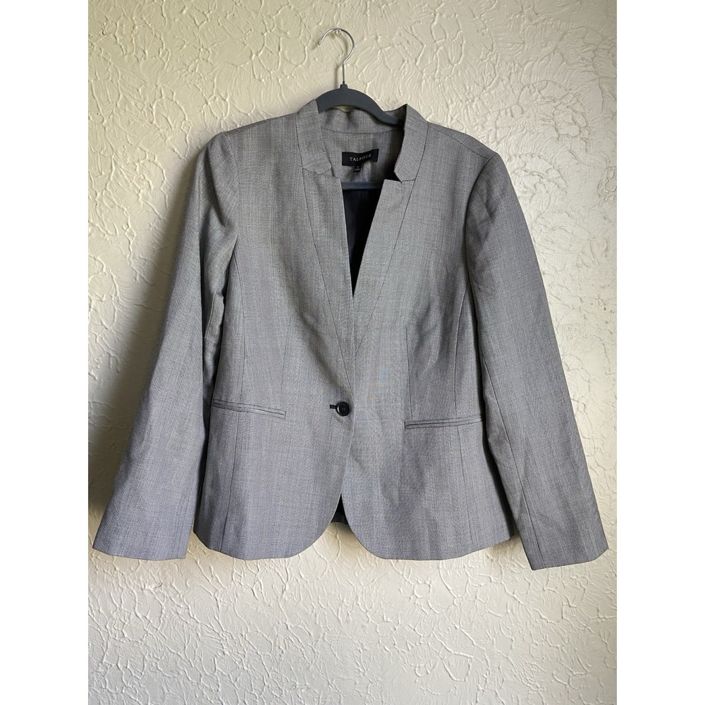 Talbots Blazer Women's Size 10 Gray Wool Blend Knit One Button Jacket Workwear
